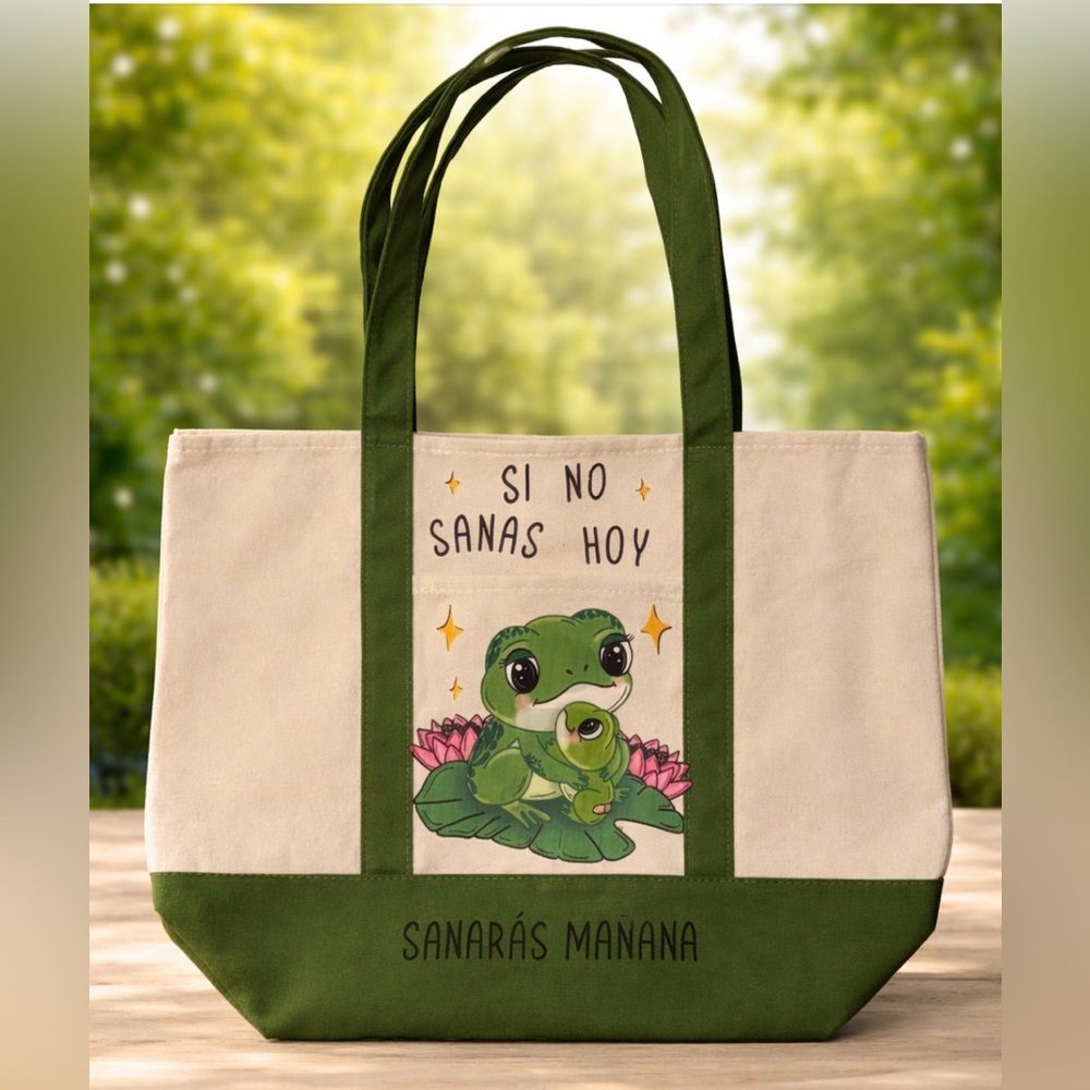 Green and Cream Tote Bag